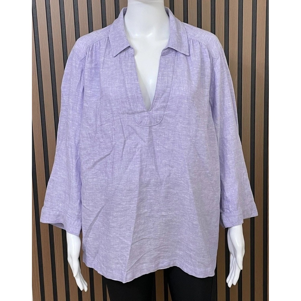 Sigrid Olsen Women's 1X Purple Blouse Top Linen Casual‎ Bohemian Chic Minimalist